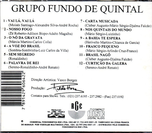 Cd Grupo Fundo De Quintal - Carta Musicada