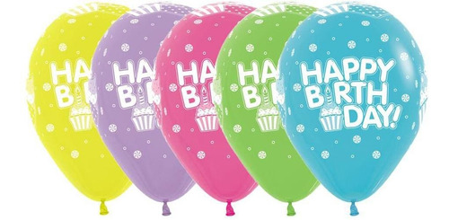 Balão Cupcake Happy R12 Imp 360° 12 Un 39000461 Ballloons Cor Amarelo