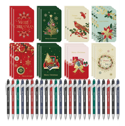 48 Favores De Fiesta De Navidad, 24 Mini Cuadernos De N...