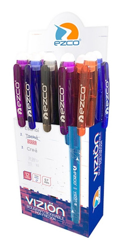 Roller Ezco Vizion Borrable A Fricción Tinta Azul Caja X 12 