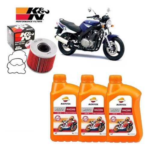 Kit Troca Óleo K&n Suzuki Gs500 Kn-133 Repsol 15w50 Racing