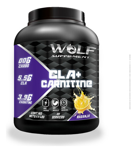 Cla + Carnitina Wolf Suplements 1kg Pre Entreno 100servicios Naranja