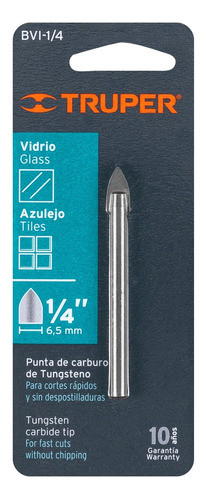 Broca Para Vidrio Y Azulejo 1/4'' Truper 11702