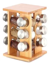 Comprar Especiero Condimentero D Madera Giratorio X12 Frascos Vidrio