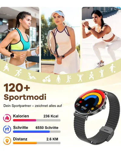 Reloj Inteligente Mujer,pantalla Hd 1.43'' Con Llamada Bluetooth Para iPhone Andriod (incluye Dos Correas)fv17-c Negro