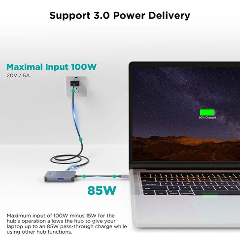 Imagen 5 de 7 de Hub Usb-c - 4 En 1 - 1 Usb-a - 1 Usb-c Pd - 2 Hdmi 4k - Mac