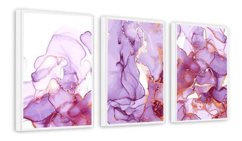 3 Quadros Decorativos Molduras Mármore Roxo New 30x40 Kit11