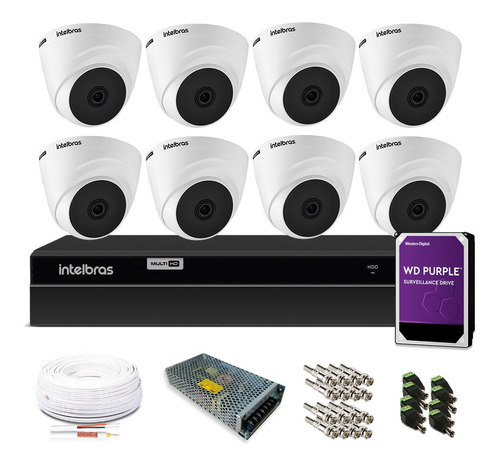 Kit 8 Camera De Segurança Dome 720p Dvr Intelbras 8 Ch 1tb