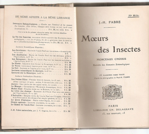 Moeurs Des Insectes Fabre Delagrave Paris