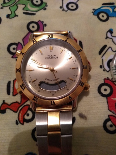 Relógio Cosmos Anos 90 Vintage Dourado E Prata Antigo