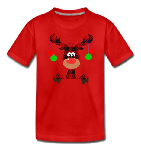 Polera Estampada De Navidad Diseño Reno Navideño