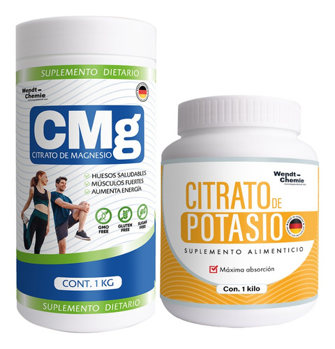 Citrato Magnesio 1kg + Citrato Potasio 1kg  Alemán Polvo