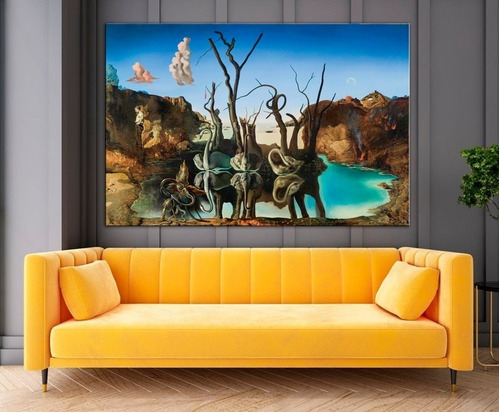 Imagen 3 de 9 de Cuadro-dali- Cisnes Que Reflejan Elefantes- Hd 100x70cm.