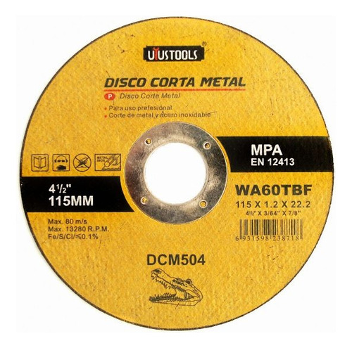 Disco Corte Metal 4 1/2 Por 10 Unidades Uyustools Free One