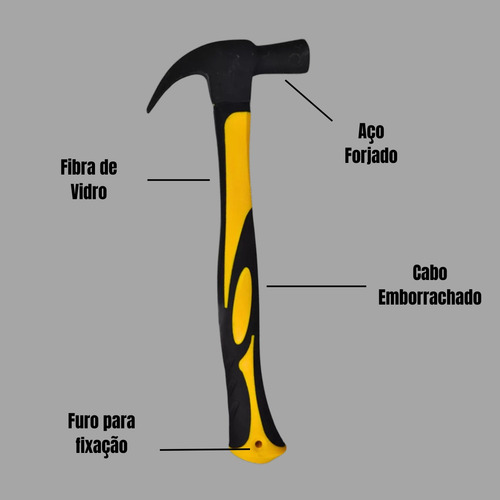 Martelo Unha Cabo Fibra De Vidro Cabo Emborrachado Longo 8qa