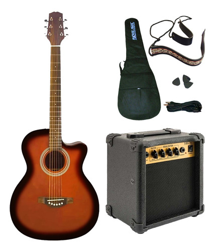 Combo Guitarra Electroacustica Amplificador Funda Cable Corr Color Sunburst Orientación De La Mano Derecha