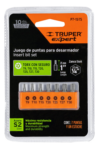 7 Puntas Torx Combinadas C/seguro Largo 1¨ Expert