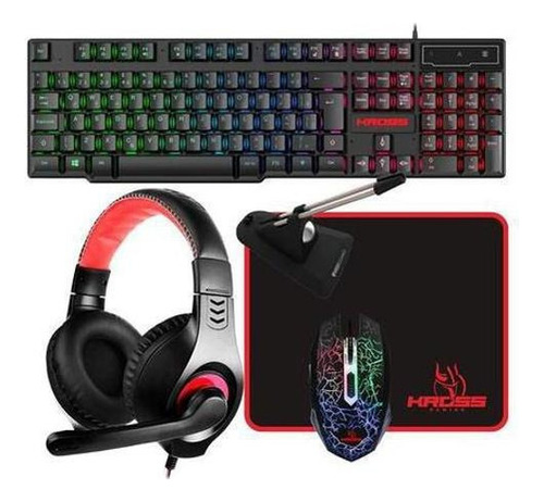 Kit Gamer Teclado, Mouse, Headset, Mousepad E Mouse Bungee