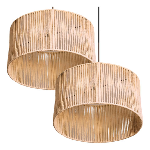 Kit 2 Lustre Pendente Rústico Grande 50cm Sisal Com Fio
