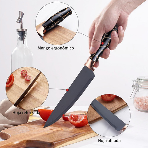 20 Piezas Set De Cuchillos Utensilios De Cocina De Silicona, Incluyendo Cuchillos, Espátulas Antiadherentes Y Cucharas De Sopa Con Base De Madera Negra Color