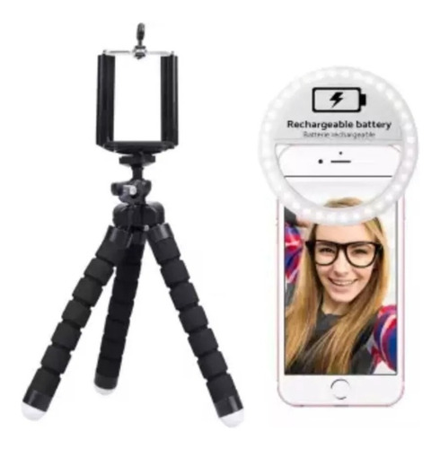 Flash Led Selfie Aro Luz Led + Mini Tripode Flexible Celular