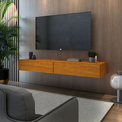 Rack Aereo Grande Para Sala Tv Home Theater Com Duas Gavetas