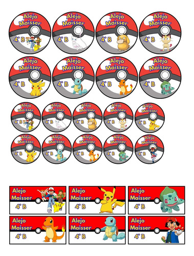 Etiquetas Escolar Para Imprimir Pokemon + Horario + Sticker Rojo Pokémon