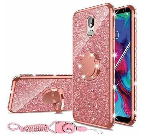 Funda Brillante Con Anillo Para LG Stylo 5 - Oro Rosa