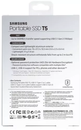 Samsung T5 Disco SSD Portatil USB 3.1 Color Negro   -  Santo Domingo - Republica Dominicana