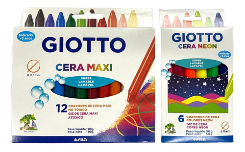 Kit Crayones De Cera Giotto Maxi Gruesos X 12 + 6 Maxi Neon