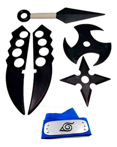 Pack Naruto Vincha Azul + Cuchillas + Kunai + Shuriken