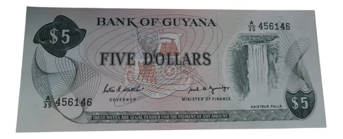 Billetes Mundiales : Guyana 5 Dolares Año 1989