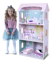 Comprar Casa De Muñecas En Madera Annas Extra Grande Con Muebles Color Rosa Claro