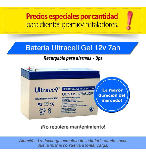Bateria Alarma Ups Leds Gel 12v 7ah 12 7a Ultracell Original