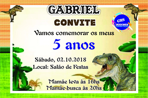 Imagem 1 de 1 de Convite Aniversário - Tema Dinossauro Arte Digital