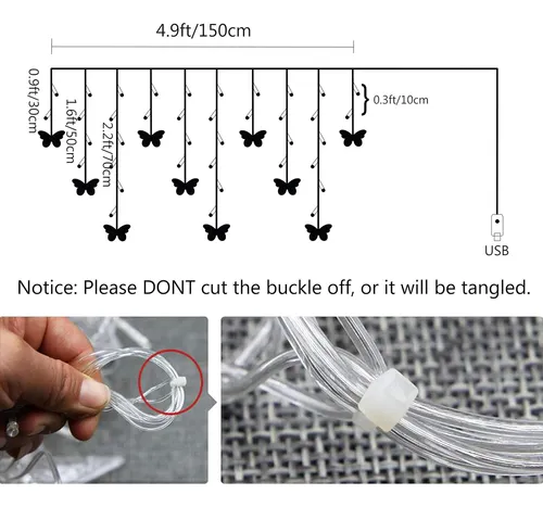 Luces De Cortina De Mariposa Decorman, 49 Pies 48 Led Usb 8