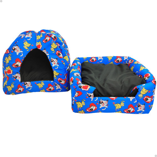 Caminha Toca Caverna Iglu Para Cachorro Gatos 2x1 Conforto Cor Azul