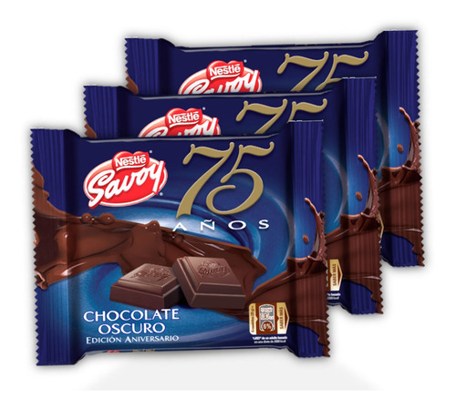 Imagen 1 de 1 de Savoy® 75 Aniversario Chocolate Oscuro - 3 Unidades De 100g