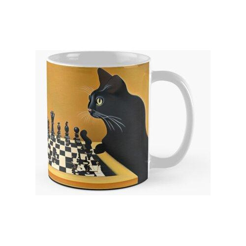 Taza Black Cat Juega Al Ajedrez Arte Surrealista Calidad Pre