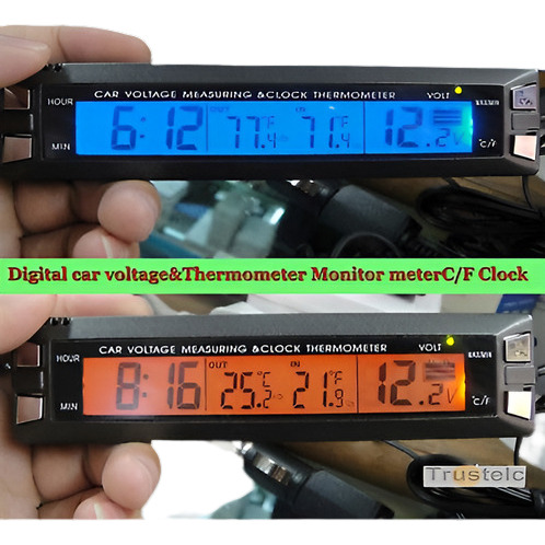 Coche Auto Volt Tensión Monitor De Temperatura Y Termómetro 