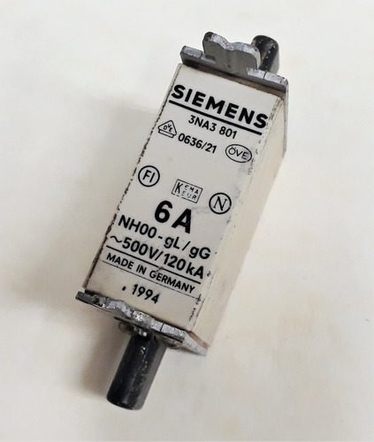 Fusible Nh00 6amp 500v Clase Gl  Marca Siemens Ik 120ka