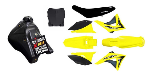 Kit  Biker Crf230 Amarelo Neon+tanque-plate E Capa + Brinde