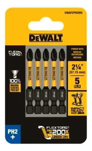 Puntas Dewalt Set 5pzas Ph2+ 2 1/4 Flextorq Adwaf2ph21r5