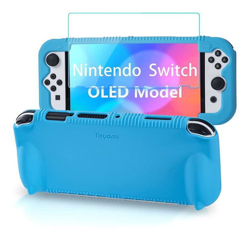 Funda De Silicona + Protector Con Nintendo Switch Oled  Azul