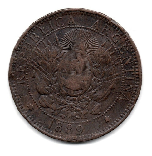 Moneda Argentina 2 Centavos Patacon Año 1889 Cj#30