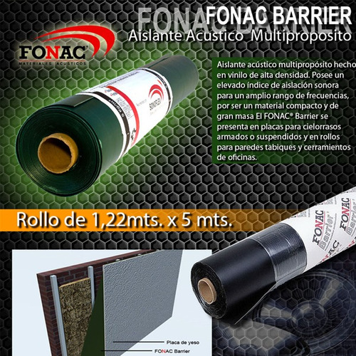Imagen 5 de 8 de Fonac Barrier Aislante Barrera Acustica 1.22 X 5 Mt 3mm