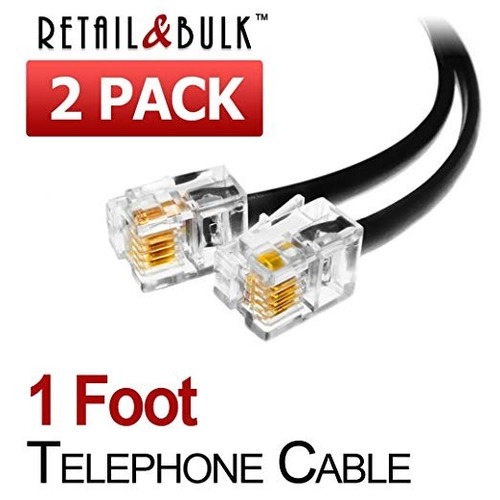 (2 Pack) 12 Pulgadas Corto De Teléfono Cable Rj11 Macho A Ma