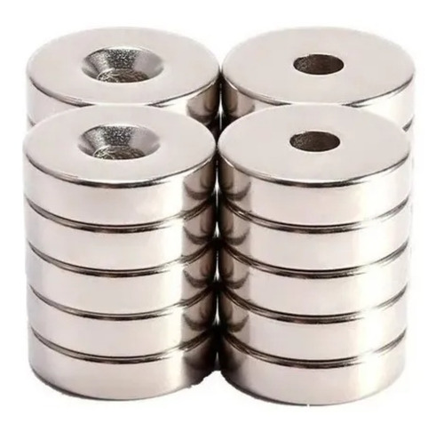 Imagen 2 de 5 de 10 Piezas Imán De Neodimio N35 15x4mm Avellanado 4mm