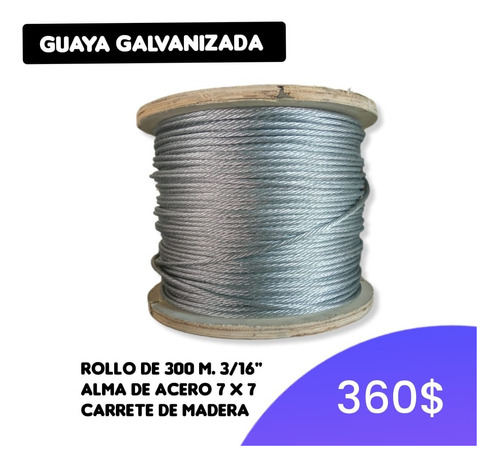 Guaya Galvanizada Alma De Acero 3/16 