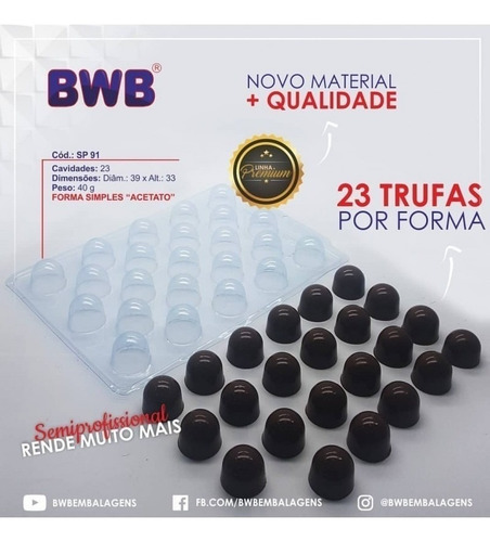 Kit 5 Formas Semi-profissional Trufa Média Sp 91 40g Bwb